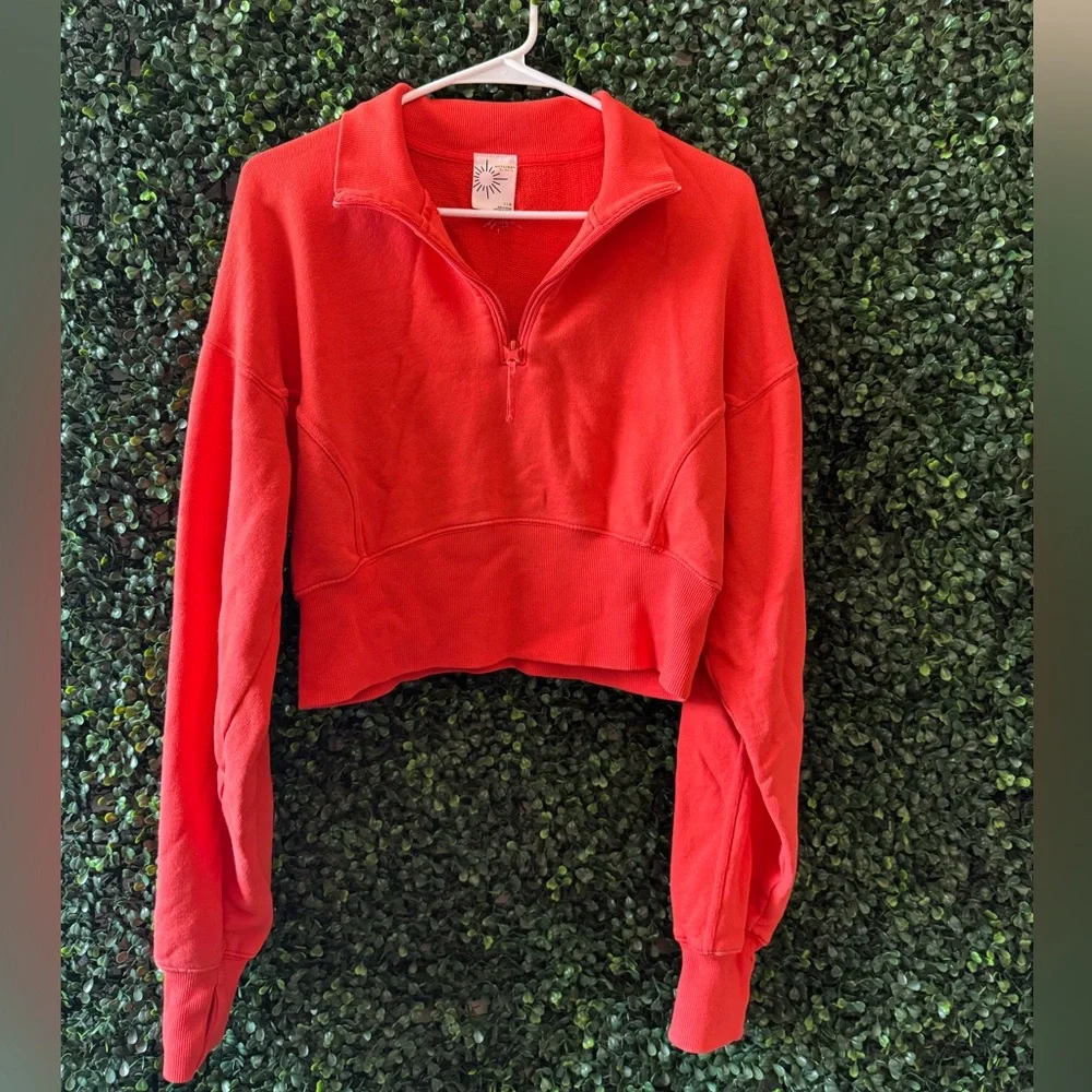 AERIE  Throw-Back Corset Cropped Quarter Zip PULLOVER/SWEATSHIRT - Picture 3 of 11